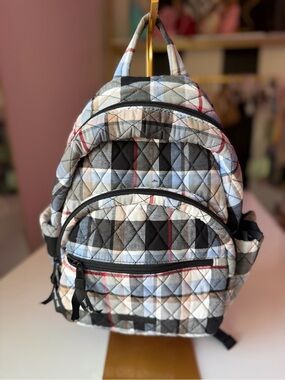 Vera Bradley Plaid Quilted Mini Backpack Gray Black Red Preppy Travel Bag